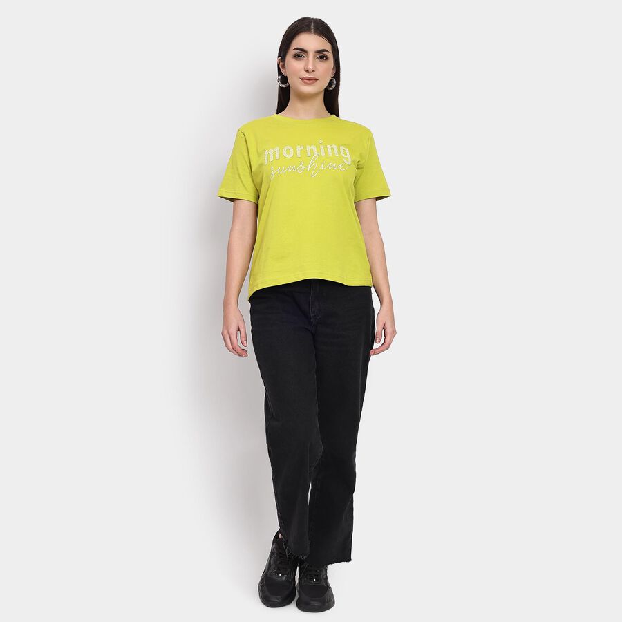 Ladies' 100% Cotton Round Neck T-Shirt , Light Green, large image number null