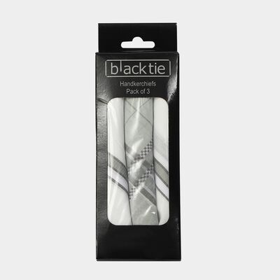 Men's White Checked Pack of 3 Handkerchief