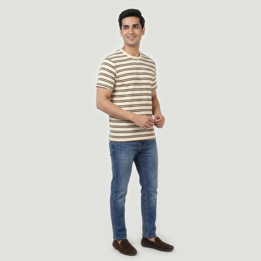 Men's Brown Round Neck Casual T-Shirt, भूरा, large