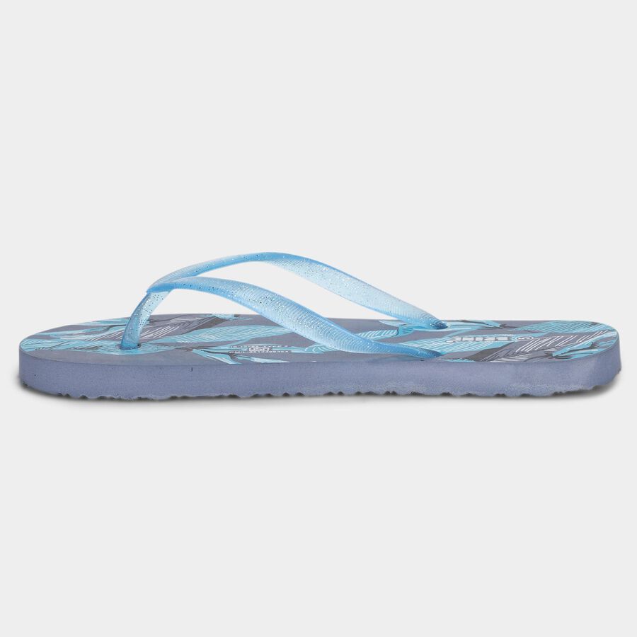 Women's Blue Printed Thong Strap Flip-Flops, Blue, large
