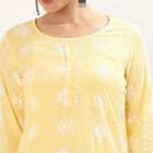 Women's Yellow Round Neck Printed Kurta, Yellow, small