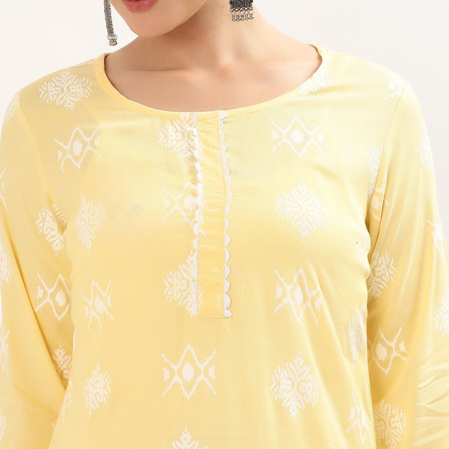 Women's Yellow Round Neck Printed Kurta, Yellow, large