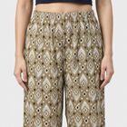 Women's Beige Regular Fit Printed Palazzos, गहरा पीला, small