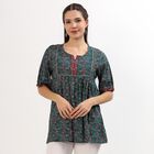 Women's Dark Teal Green Round Neck Floral Printed Kurti, गहरा हरा, small image number null