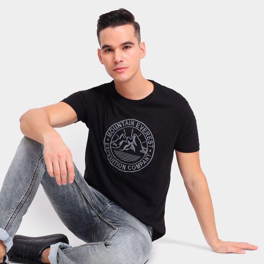 Men's 100% Cotton Round Neck Half Sleeves T-Shirt, Black, large image number null