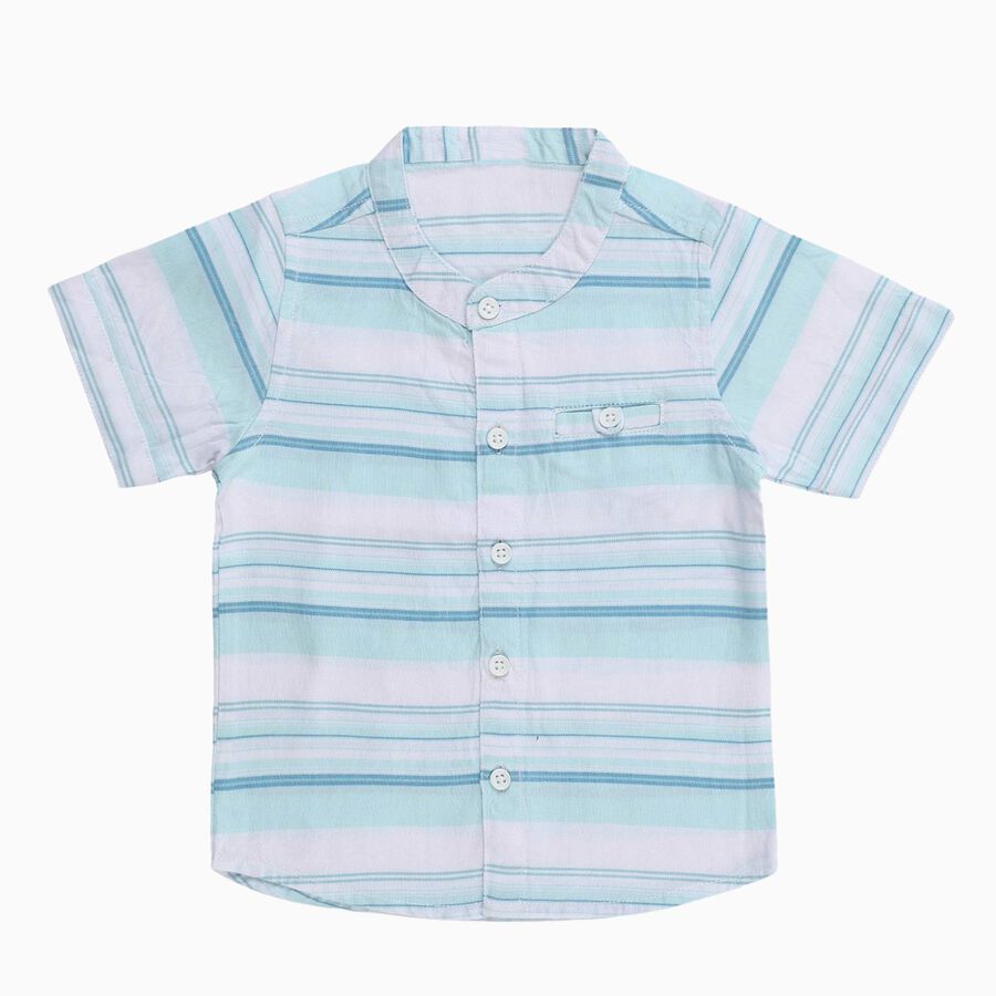 Infants Light Aqua Blue Cotton Half Sleeve Mandarin Collar Casual Shirt, Light Green, large image number null