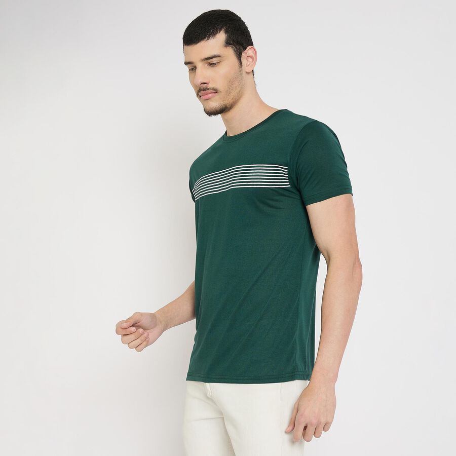 Men's Round Neck Half Sleeves T-Shirt , Dark Green, large