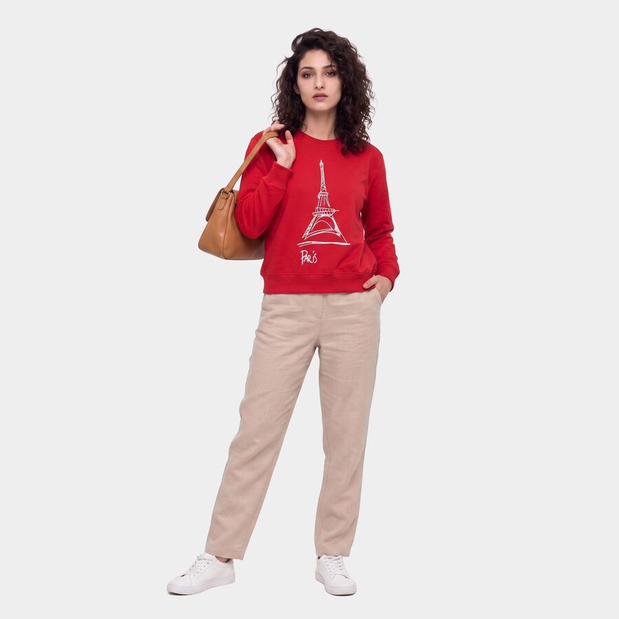 Women's Fuchsia Crew Neck Pullover Sweatshirt, रानी (फ्यूशिया), large