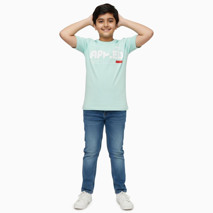 Boys' Half Sleeves T-Shirt, Light Green, large image number null