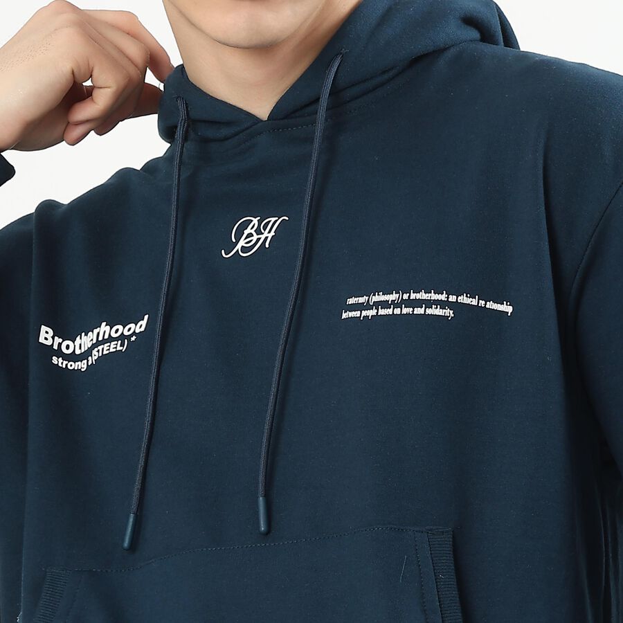 Men's Deep Navy Blue Hooded Neck Streetwear Sweatshirt, टील ब्लू, large image number null
