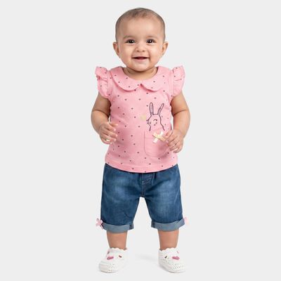 Infants Pink Cotton Round Neck Tank Top Set Upper and Bottom Set