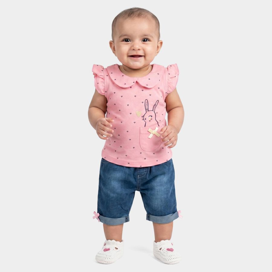Infants Pink Cotton Round Neck Tank Top Set Upper and Bottom Set, गुलाबी, large
