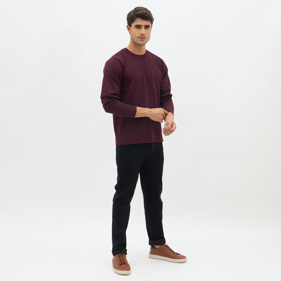 Men's Deep Maroon Crew Neck Casual T-Shirt, वाइन, large image number null