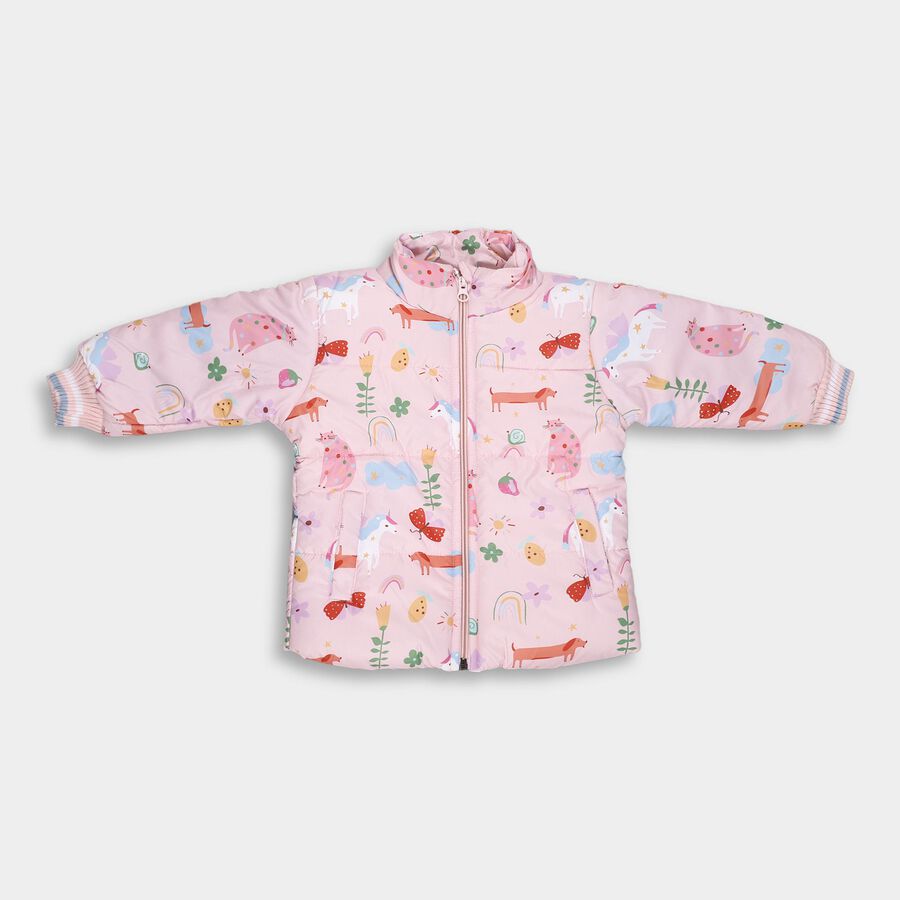 Infants Light Pink High Neck Casual Jacket, Light Pink, large image number null