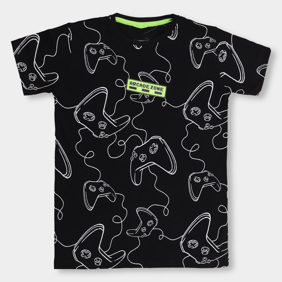 Boys' 100% Cotton Half Sleeves T-Shirt , काला, large image number null