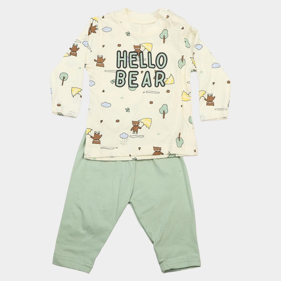 Infants' Mint Green 100% Cotton Round Neck Graphic Print Baba Suit, Light Green, large