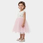 Girls' Pink Fit and Flare Floral Applique Party Wear Frock, हल्का गुलाबी, small