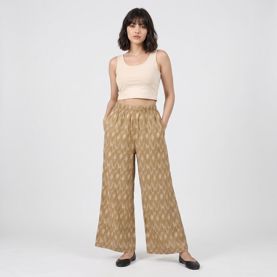 Women's Beige Regular Fit Palazzos, गहरा पीला, large