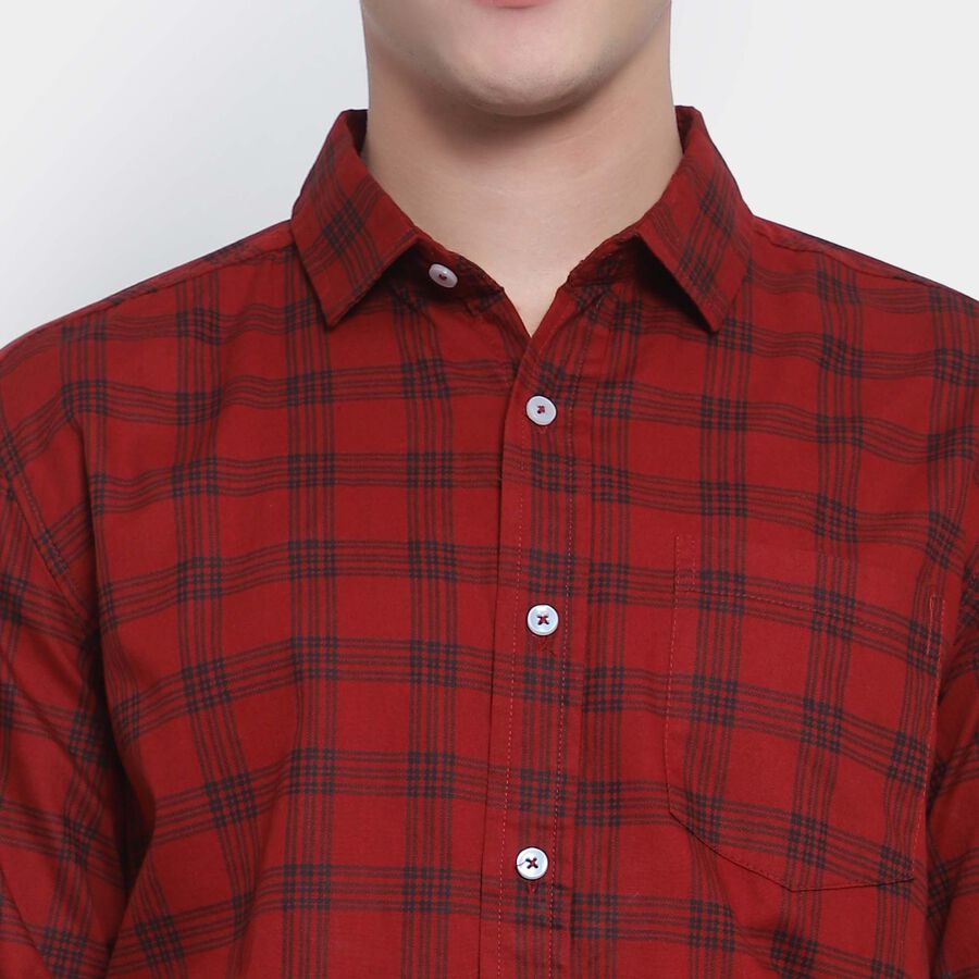 Cotton Checks Casual Shirt, Maroon, large image number null