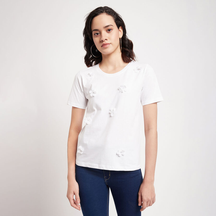 Cotton Round Neck T-Shirt, White, large image number null