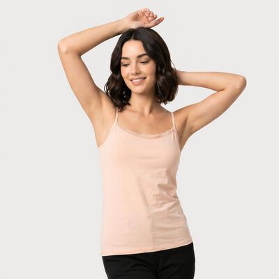 Women's Light Pink Cotton Blend Scoop Neck Camisole Slips