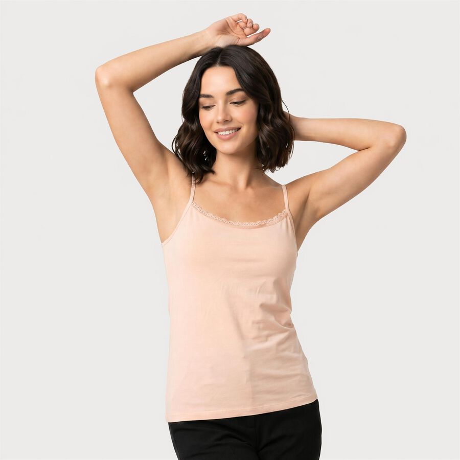 Women's Light Pink Cotton Blend Scoop Neck Camisole Slips, हल्का गुलाबी, large