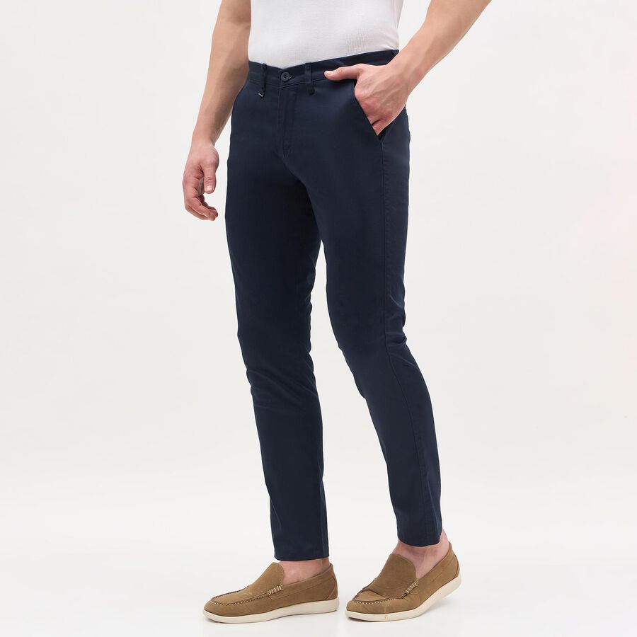 Men's Deep Navy Blue Slim Fit Casual Trousers, नेवी ब्लू, large