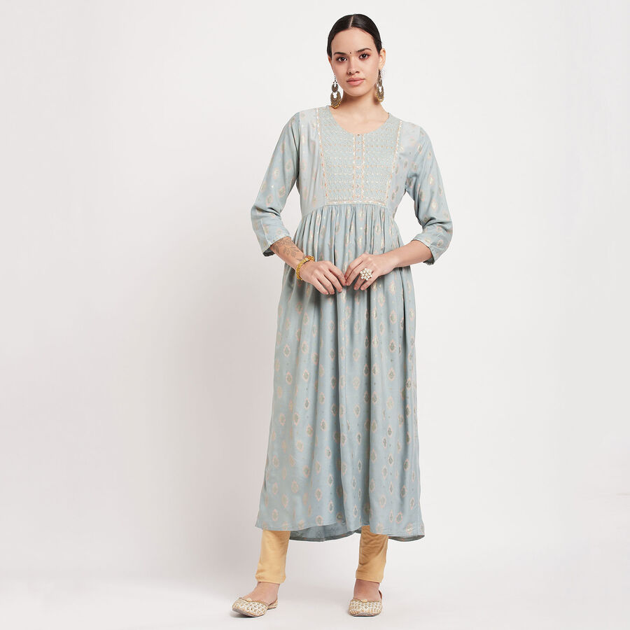 Embroidered Kurta, हल्का नीला, large image number null