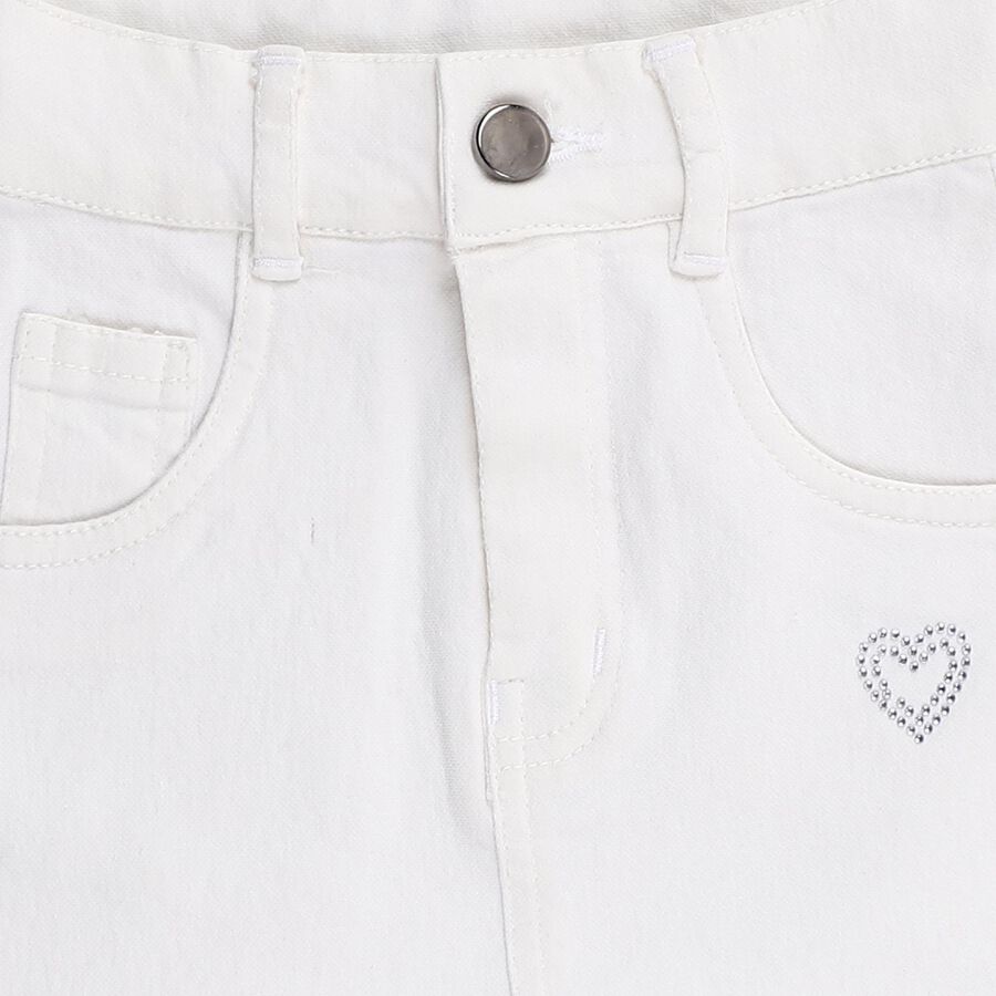 Girls' Bright White Ruffle Hem Cotton Blend Skirt, Off White, large image number null