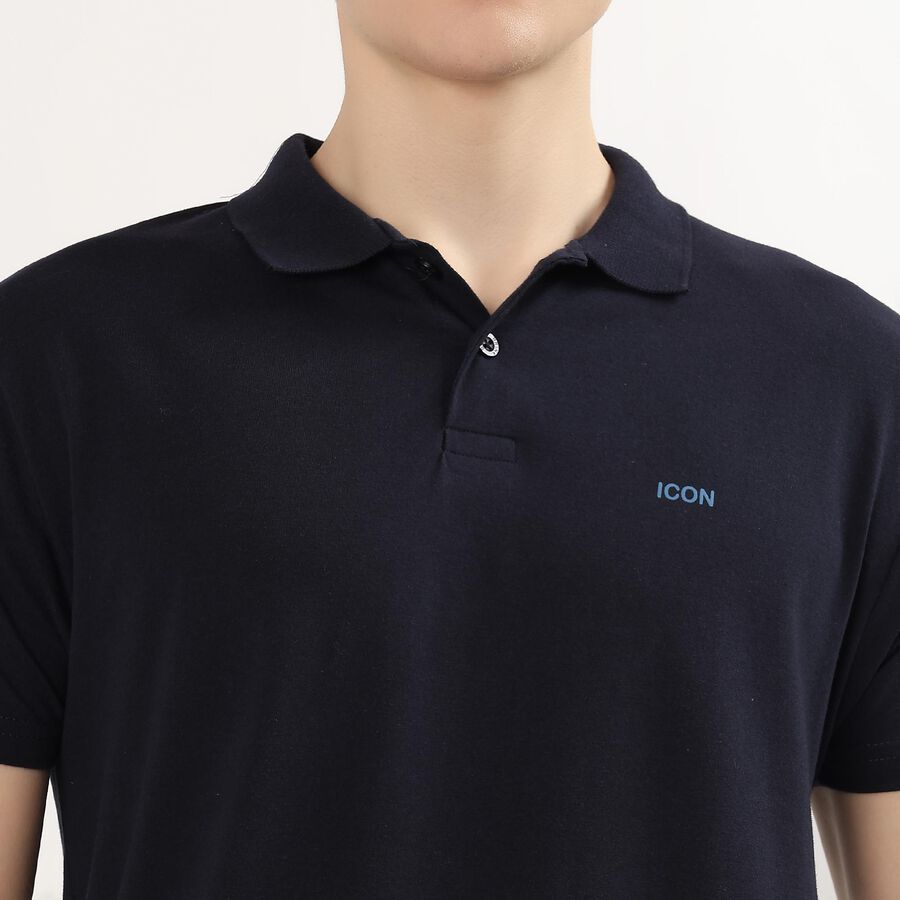 Men's Deep Midnight Navy Blue Polo Neck Casual T-Shirt, नेवी ब्लू, large
