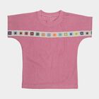 Girls Pink Round Neck Casual T-Shirt, Pink, small