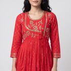 Women's Fuchsia Round Neck Embroidered Kurta, Fuchsia, small