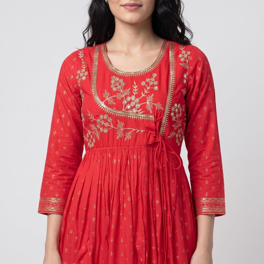 Women's Fuchsia Round Neck Embroidered Kurta, Fuchsia, large