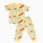 Boys Bright Yellow Cotton Round Neck Printed Night Suit, पीला, small image number null