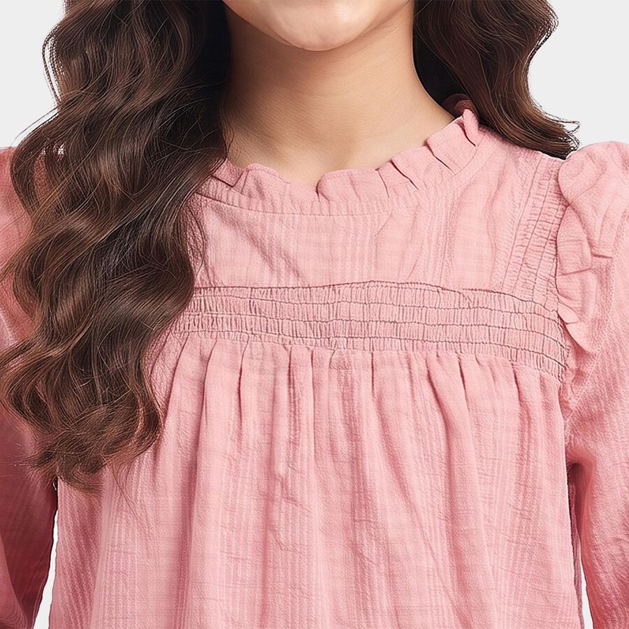 Girls Pink Round Neck Regular Top, गुलाबी, large