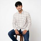 Men's Brown Cotton Checked Regular Fit Casual Shirt, Brown, small