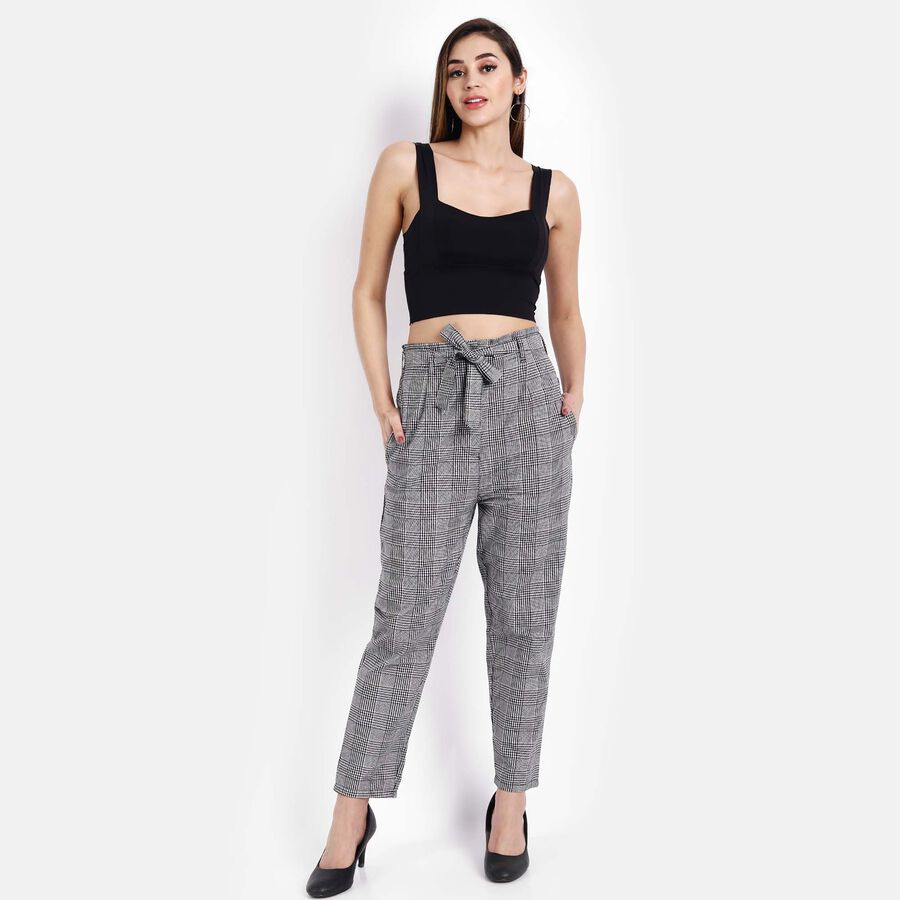 Checks Regular Fit High Rise Trousers, Black, large image number null