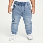 Infant Light Blue Regular Fit Embroidered Jeans, Dark Blue, small image number null