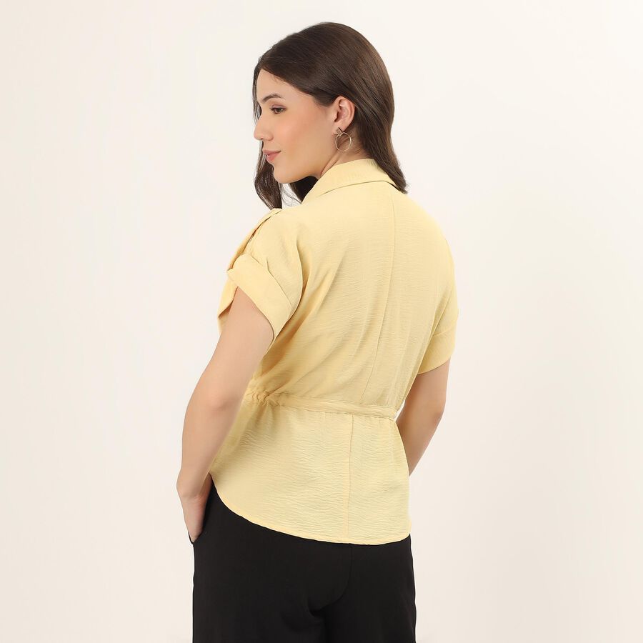 Women's Yellow Half Sleeve Classic Collar Casual Shirt, पीला, large