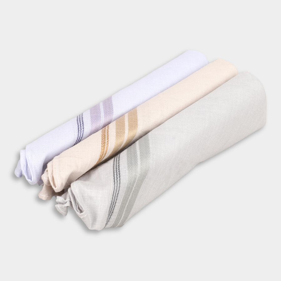 Men's Muted Ivory and Beige Striped Handkerchief Pack, गहरा पीला, large image number null