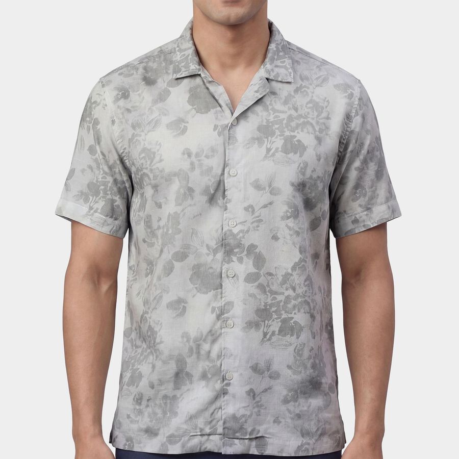 Men's Light Grey Cotton Classic Collar Casual Shirt, हल्का ग्रे, large