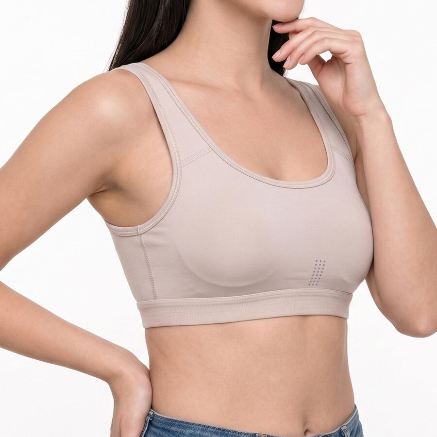Women's Light Grey Scoop Neck Sports Bra, Light Grey, large