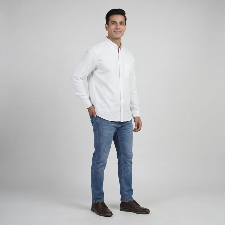 Men's White Cotton Spread Collar Classic Casual Shirt, White, large