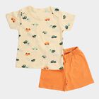 Infants' Orange Cotton Round Neck Car Print Baba Suit, Orange, small