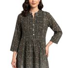 Women's Grey Solid Straight Kurta, गहरा हरा, small