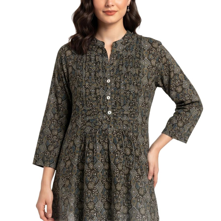 Women's Grey Solid Straight Kurta, गहरा हरा, large