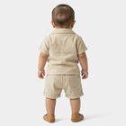 Infants' Beige Cotton Collared Textured Baba Suit, Beige, small