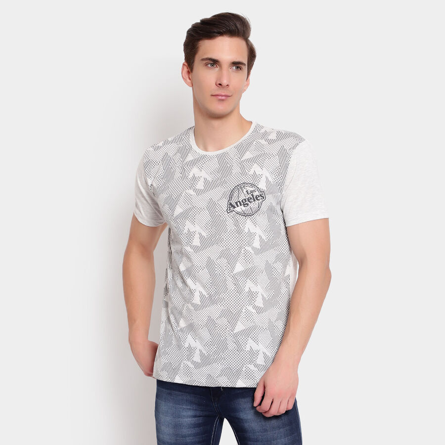 Solid Round Neck T-Shirt, Melange Light Grey, large image number null