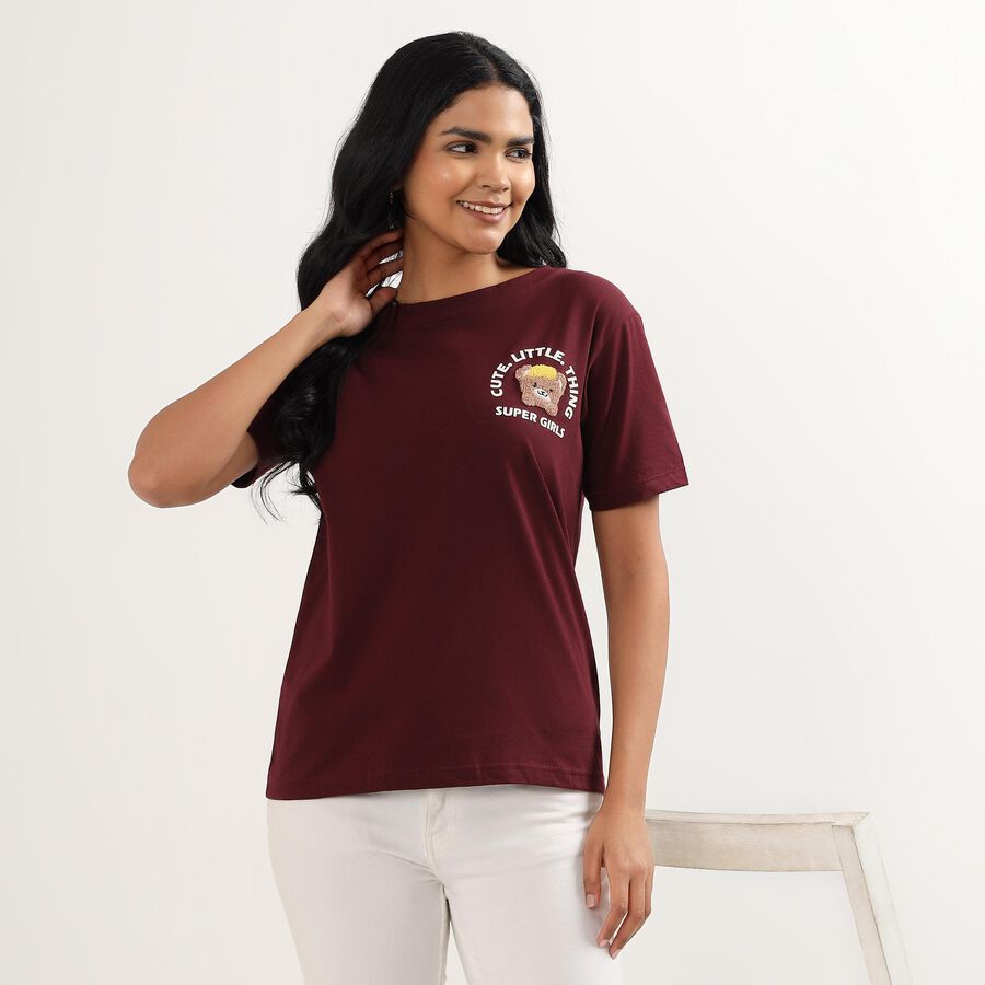 Ladies' 100% Cotton Round Neck T-Shirt , Wine, large image number null