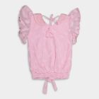 Girls' Light Pink Round Neck Ruffled Tunic, Pink, small